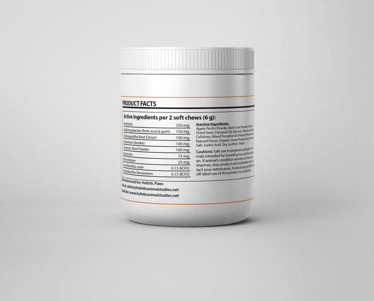 Supplement container with label on a gray background