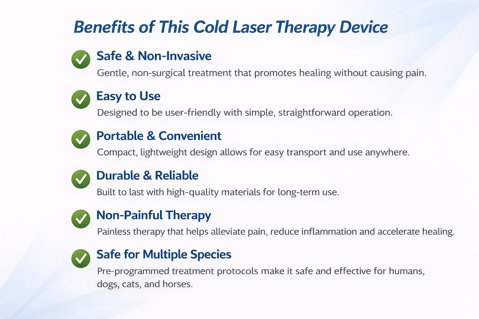 List of benefits for a cold laser therapy device